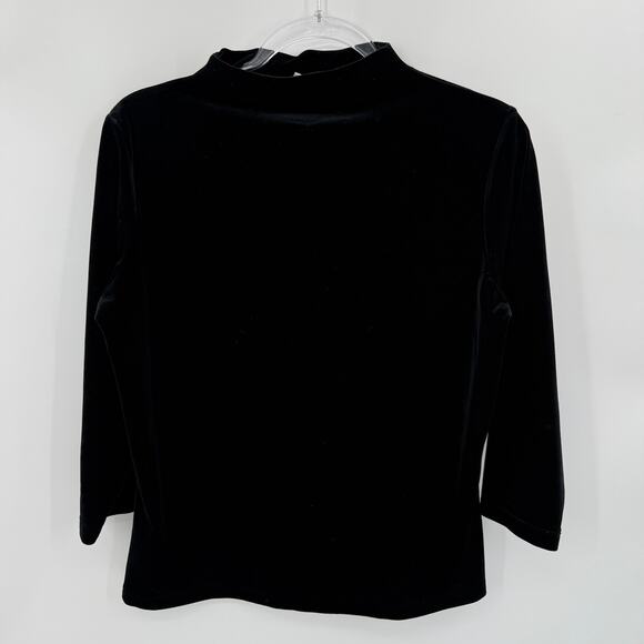 TALBOTS Womens Velvet Mock Neck Shirt Size S Black 3/4 Sleeve Goth Layer Velour - Picture 2 of 8